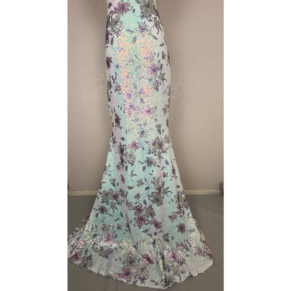 City Studio Floral Sequin Mermaid Dress Aqua Lilac Sz Large Fairy Whimsical - Picture 7 of 16
